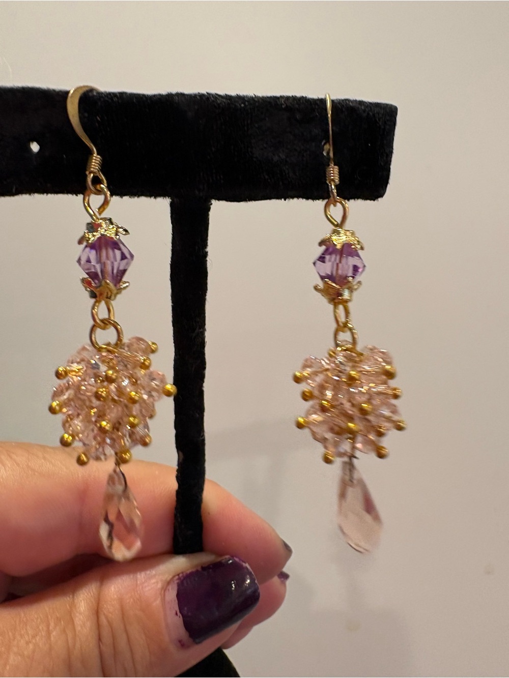 Pink & Purple Beaded Drop Earrings-NWT